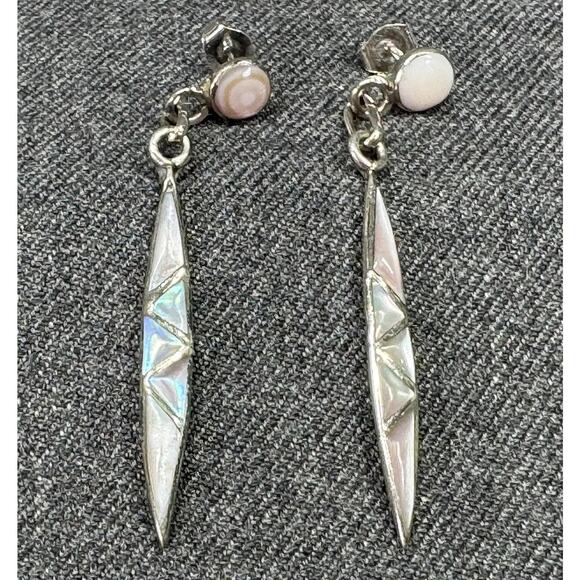 Vintage Pink Mother of Pearl Sterling Earrings - Picture 7 of 7